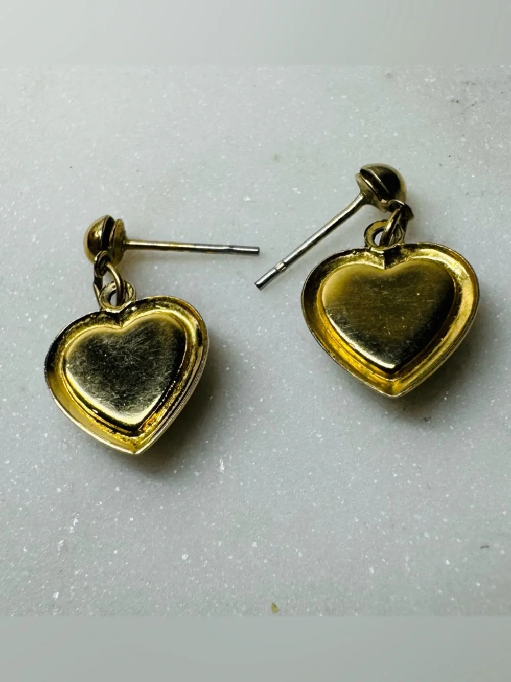 Gold Heart Drop Earrings with Turquoise Inlay